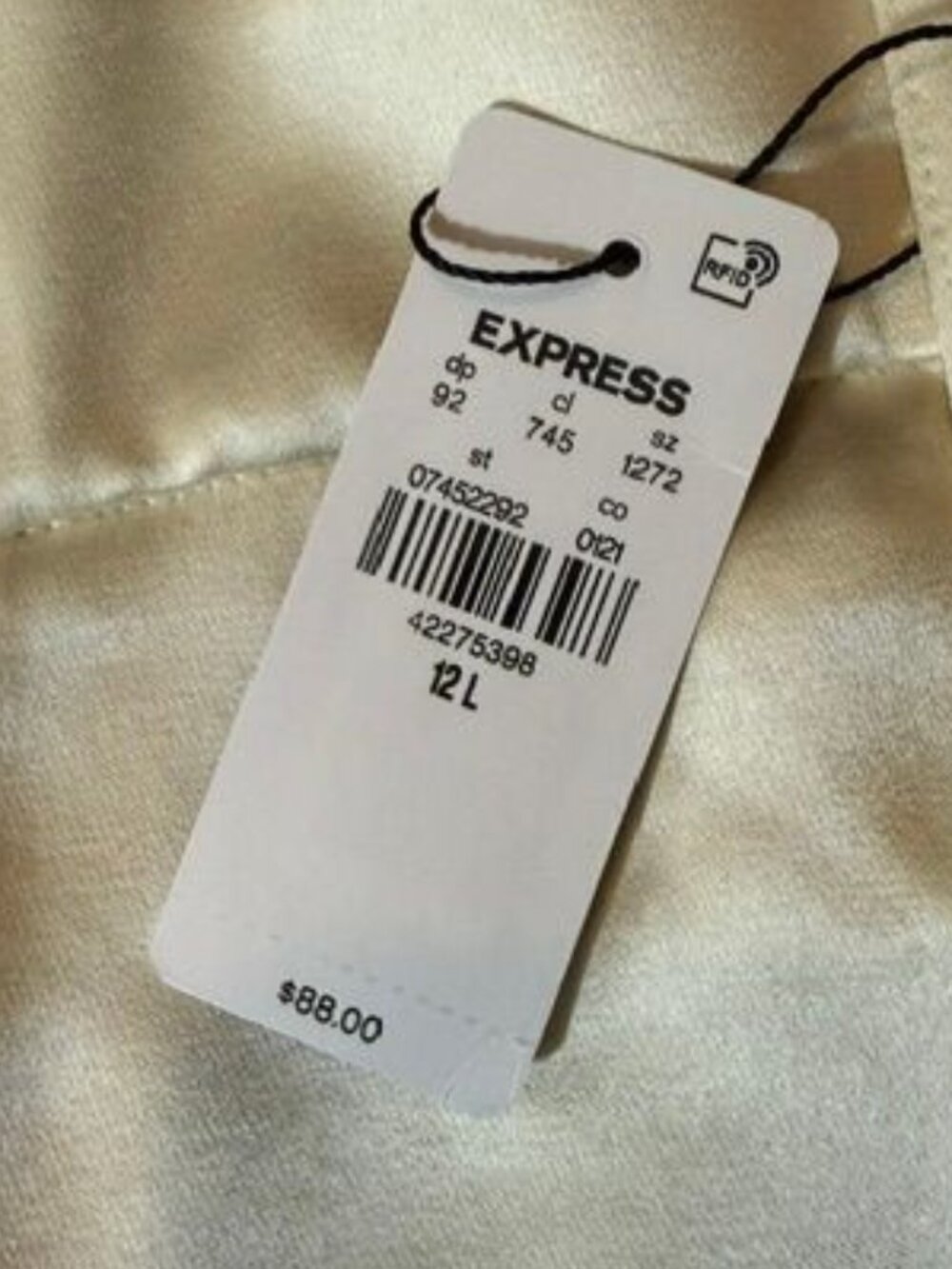 Express Ivory Satin Super High Rise Adjustable Buckle Hem Cargo Pant Sz 12 Long - Picture 13 of 16